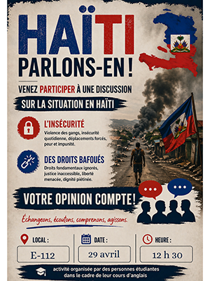 affiche discussion sur la situation en haiti