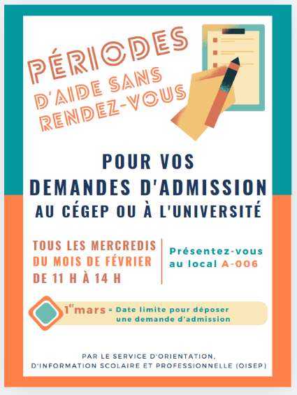 affiche période d'aide sans rendez-vous - admission à l'université